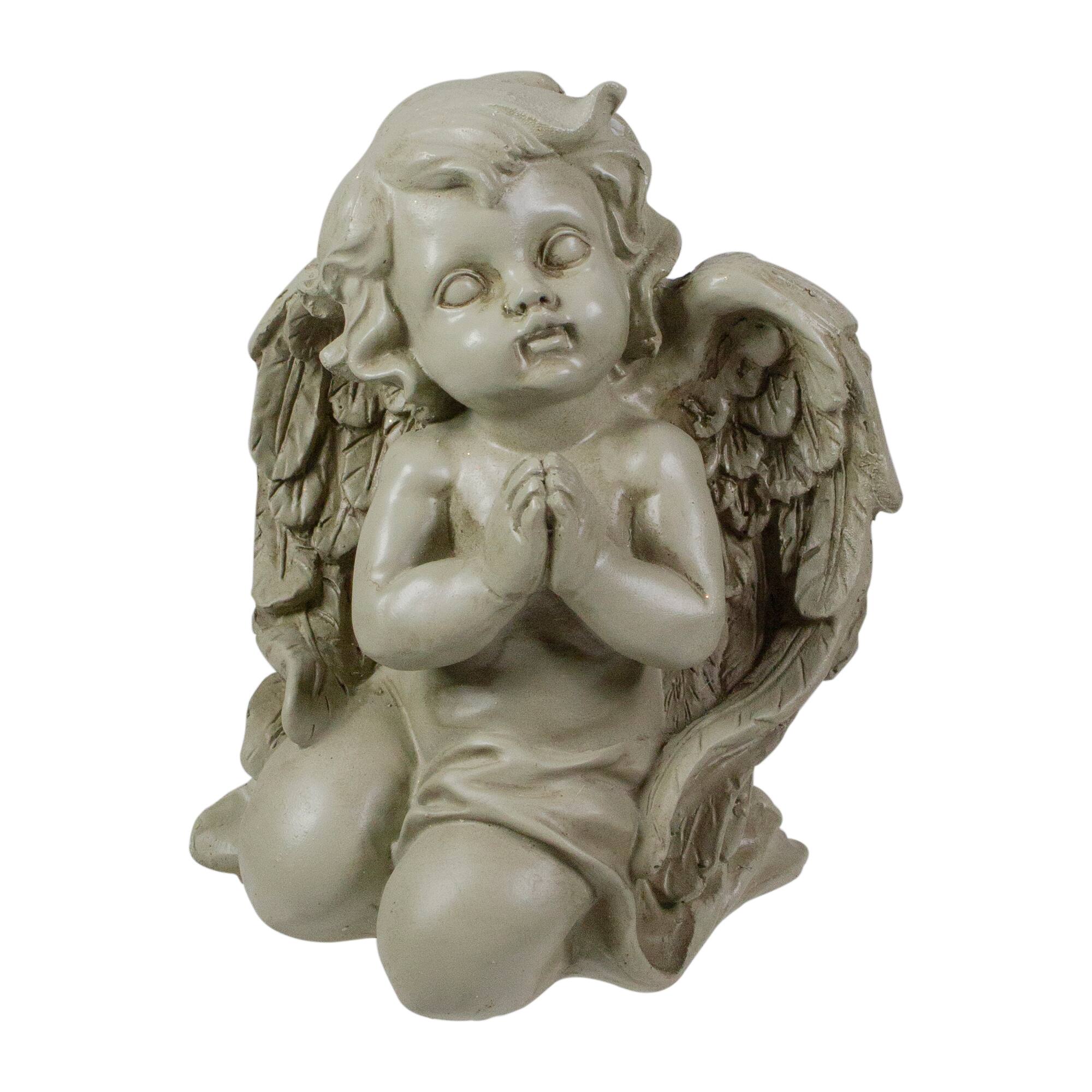 6" Weathered Praying Cherub Outdoor Garden Statue